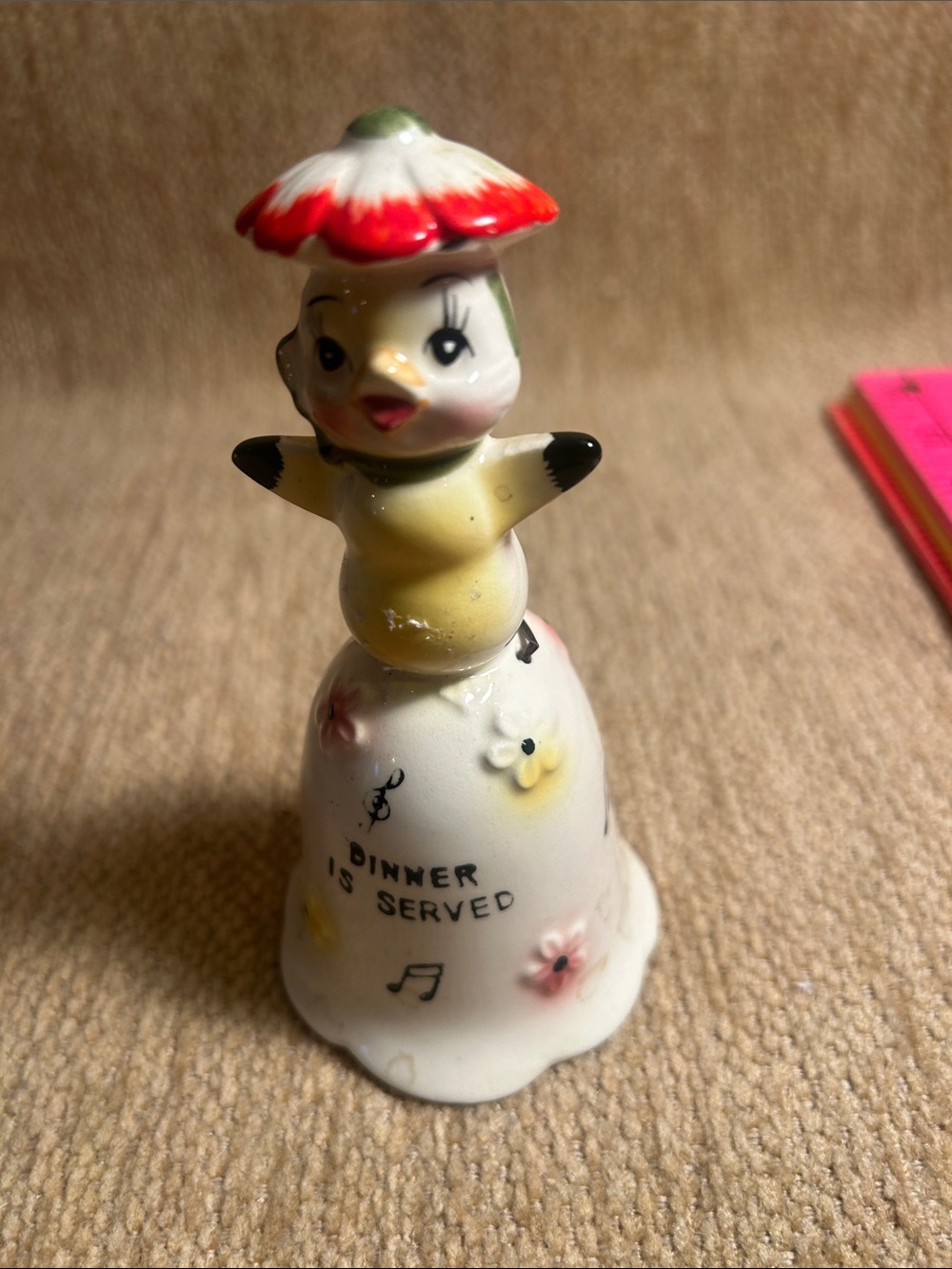 Cute Yellow Chick Ceramic Figurine with Red Hat - Dinner Is Served